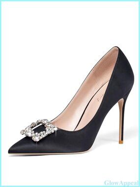 Women's Pointed Toe Rhinestone Heels Satin Glitter Pumps for Party Wedding